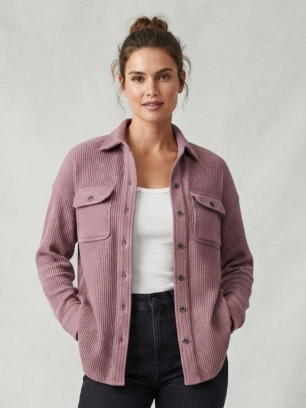 Lazypants Women's Dusty Rose Waffle Utility Jacket Size Med - Picture 1 of 5
